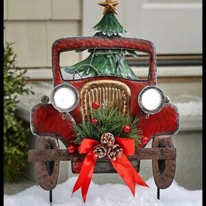 NEW RARE Solar Lighted Red Vintage Pick Up Truck Yard Stake or Wall Decor